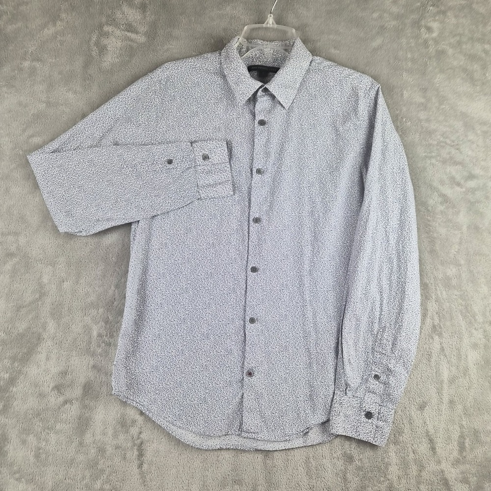 John‎ Varvatos USA Shirt Mens Small Blue White Floral Long Sleeve Modern Fit